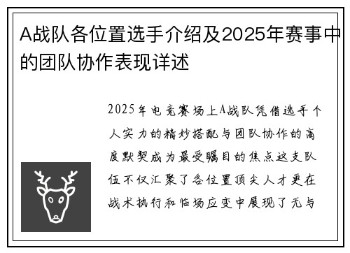A战队各位置选手介绍及2025年赛事中的团队协作表现详述