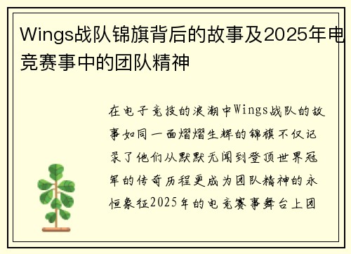 Wings战队锦旗背后的故事及2025年电竞赛事中的团队精神